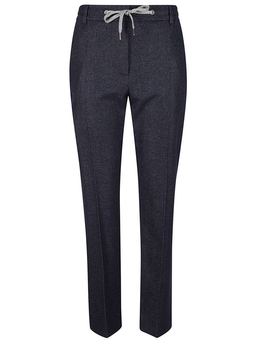 Eleventy Tailored Navy Blue Trousers With Drawstring Waist And Textured Finish