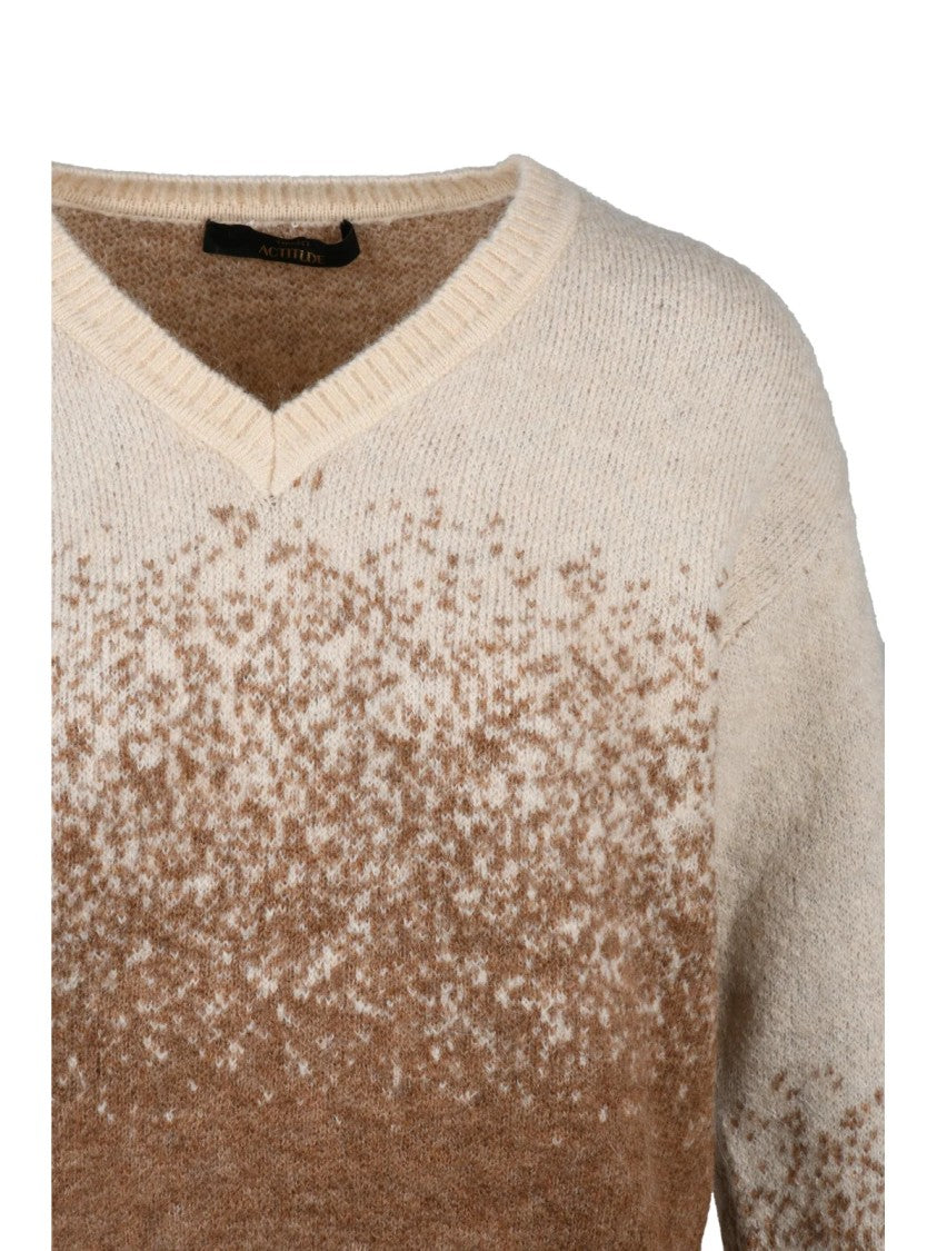 Twinset Actitude Cropped V-Neck Knit Sweater With Gradient Pattern