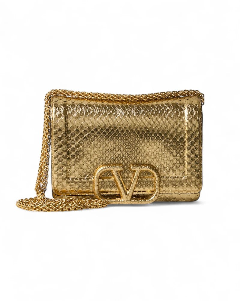 Valentino Vlogo Small Gold Python Clutch