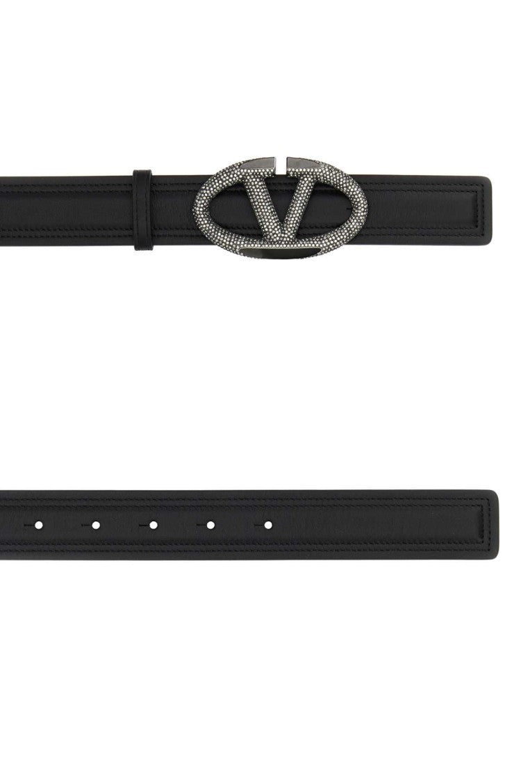 Valentino Garavani Black Leather Vlogo The Bold Edition Belt