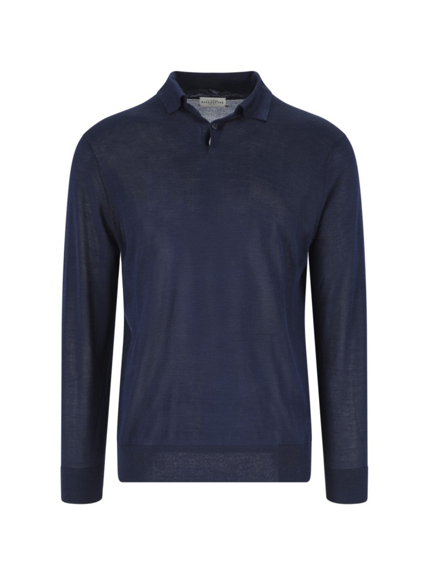Ballantyne Blue Silk-Cashmere Ribbed Polo Sweater