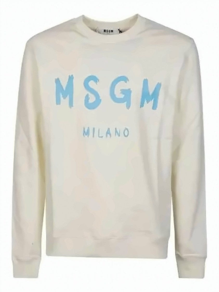 Msgm Long-Sleeve Crewneck Sweatshirt With Bold Sky Blue Lettering