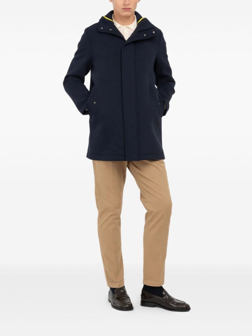 Manuel Ritz Hooded Blue Parka With Concealed Front Zipper And Flap