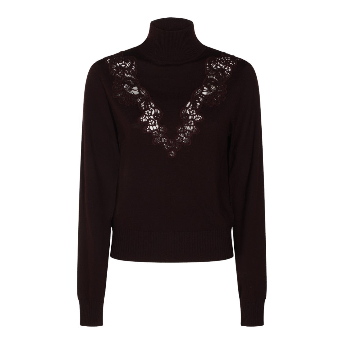 Zimmermann Fitted Sweater With High Turtleneck And Lace Detail