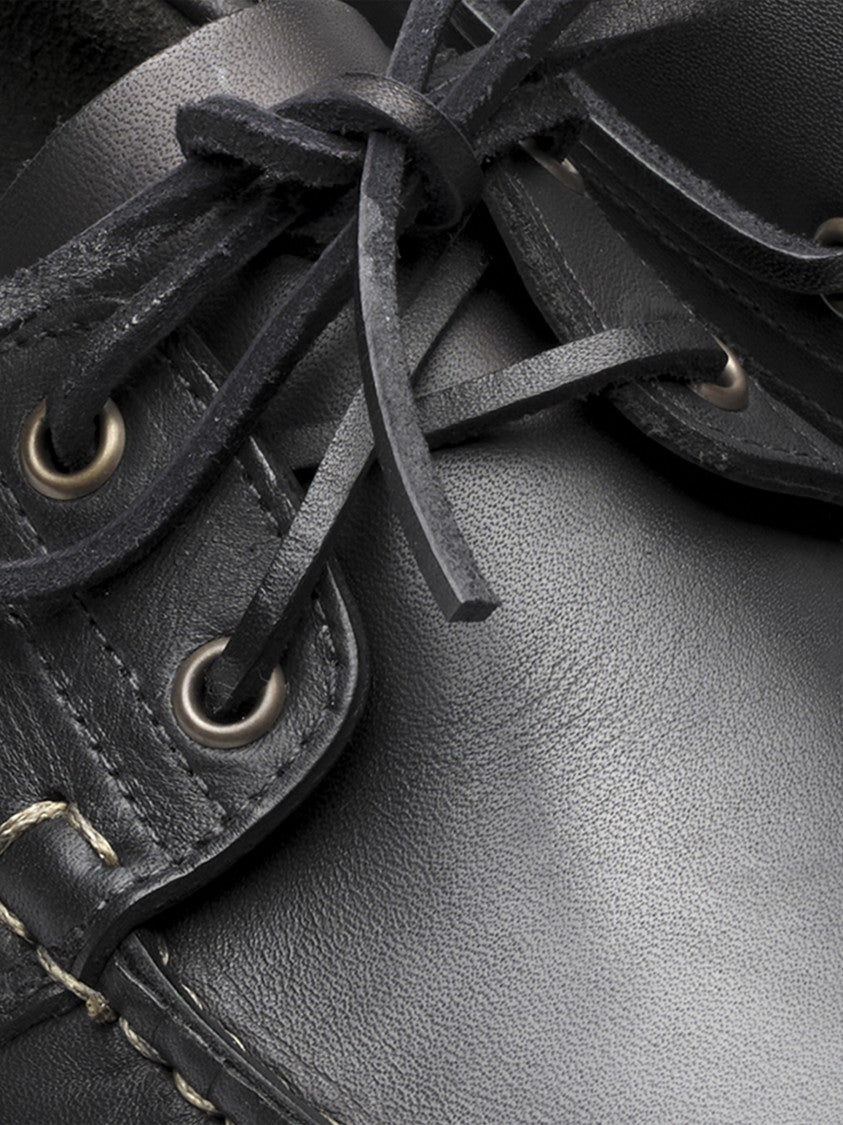 Paraboot Moccasin-Style Black Leather Flat Shoes With Lace-Up Design