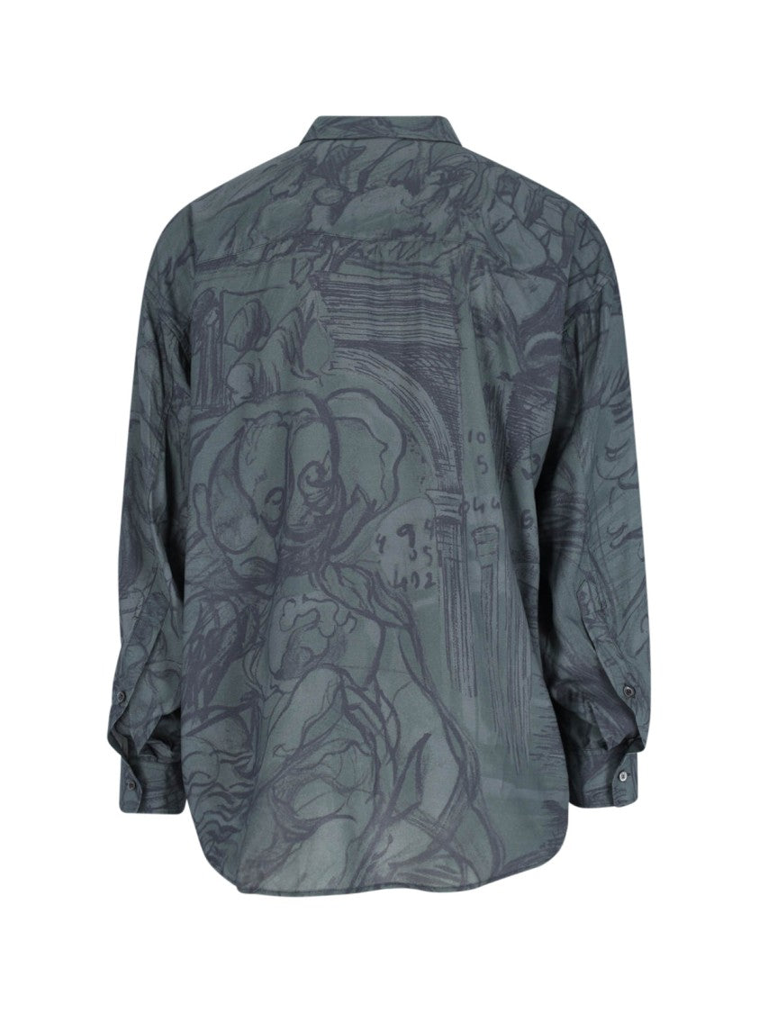 Magliano Alda's Twisted Grey Viscose Shirt With Black Print