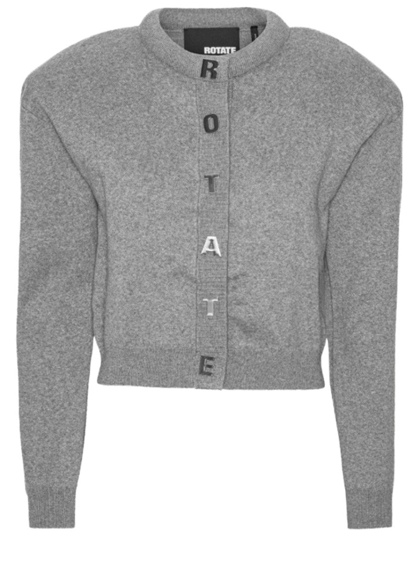 Rotate Birger Christensen Letters Cropped Cotton-Cashmere Knit Cardigan