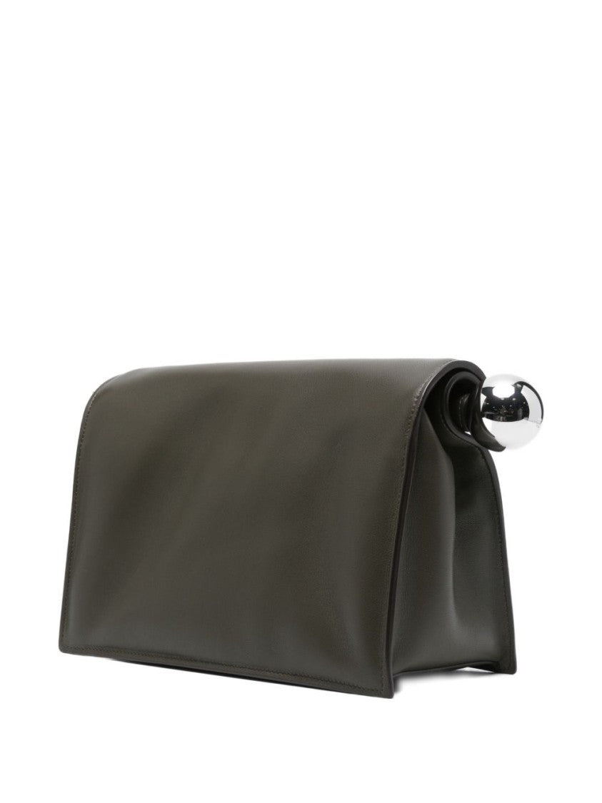 Jacquemus Structured Khaki Lambskin Clutch With Silver-Tone Detail