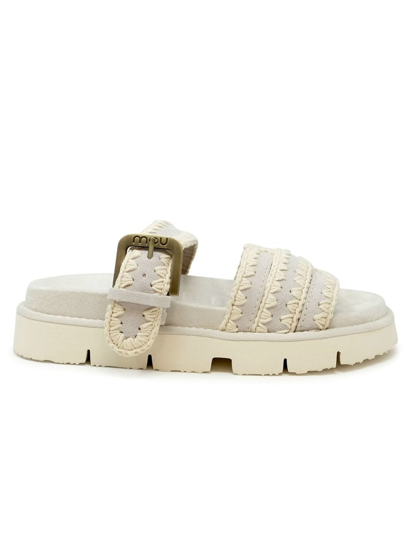 Mou Sw461012a Chalk Suede Bio Two Buckle Sandals