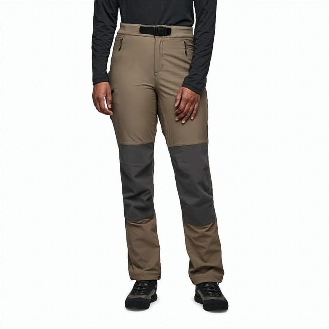 Black Diamond Two-Tone Straight Pants With Zippered Pockets And Fitted Waist
