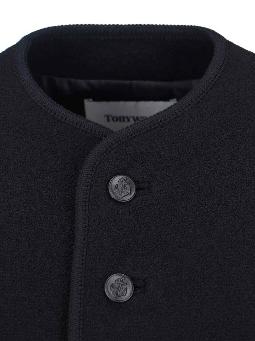 Tonywack Black Collarless Blouson Jacket With Nautical Button Detail