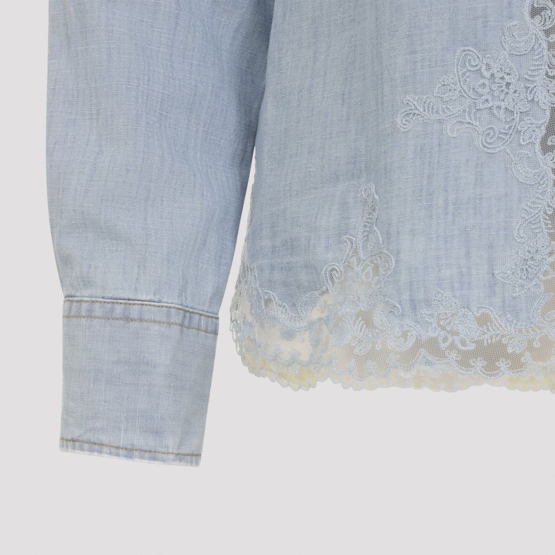 Ermanno Scervino Lace-Detail Cotton-Linen Blend Shirt With Classic Collar