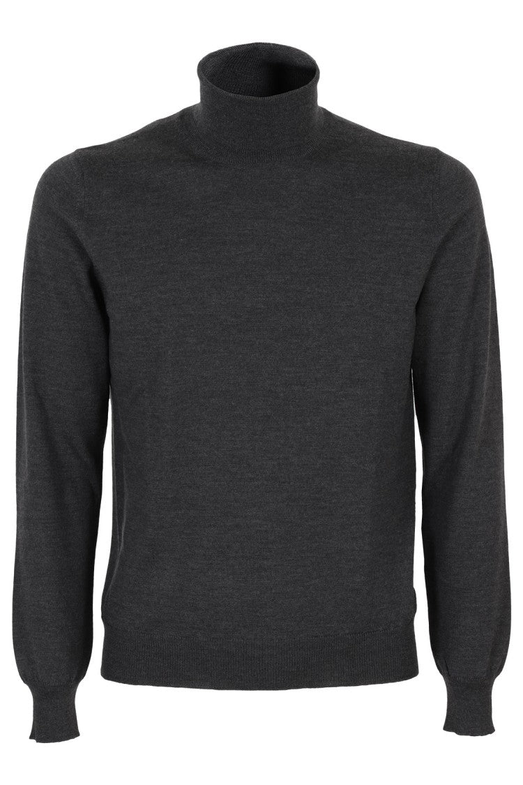 Tagliatore High Collar Anthracite Merino Wool Sweater