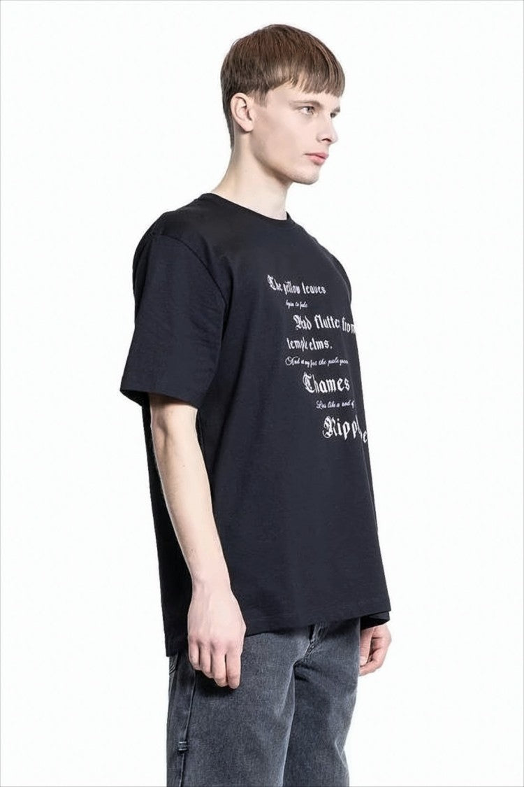 Alexander Mcqueen Black Short-Sleeve T-Shirt With Gothic Print
