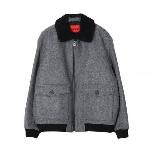 Hugo Boss Classic Grey Jacket With Textured Collar And Zip Closure