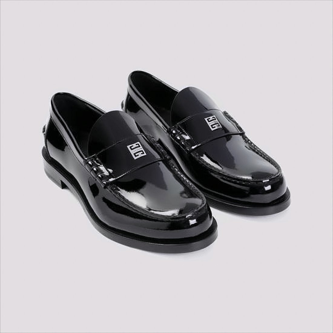 Givenchy Glossy Black Moc Toe Loafers With Metallic Details