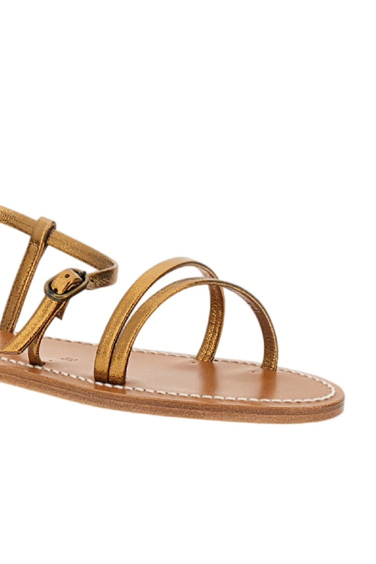 K Jacques St Tropez Flat Leather Sandals With Slim Straps And Rubber-Coated Heel