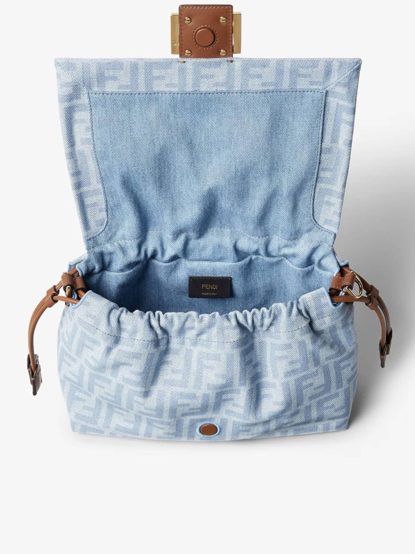 Fendi Soft Slouchy Baguette Bag With Monogram Pattern And Gold-Tone Clasp