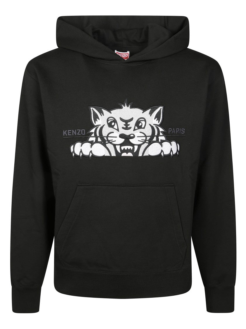 Kenzo Black Hoodie With Iconic Tiger Embroidery