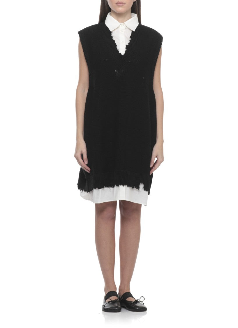 Mm6 By Maison Margiela Sleeveless Cotton Dress With Contrasting White Collar