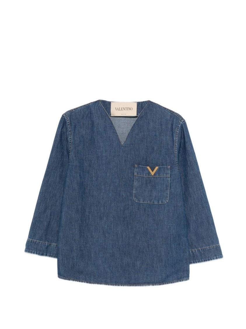 Valentino Garavani Boxy Denim Shirt With V-Neckline