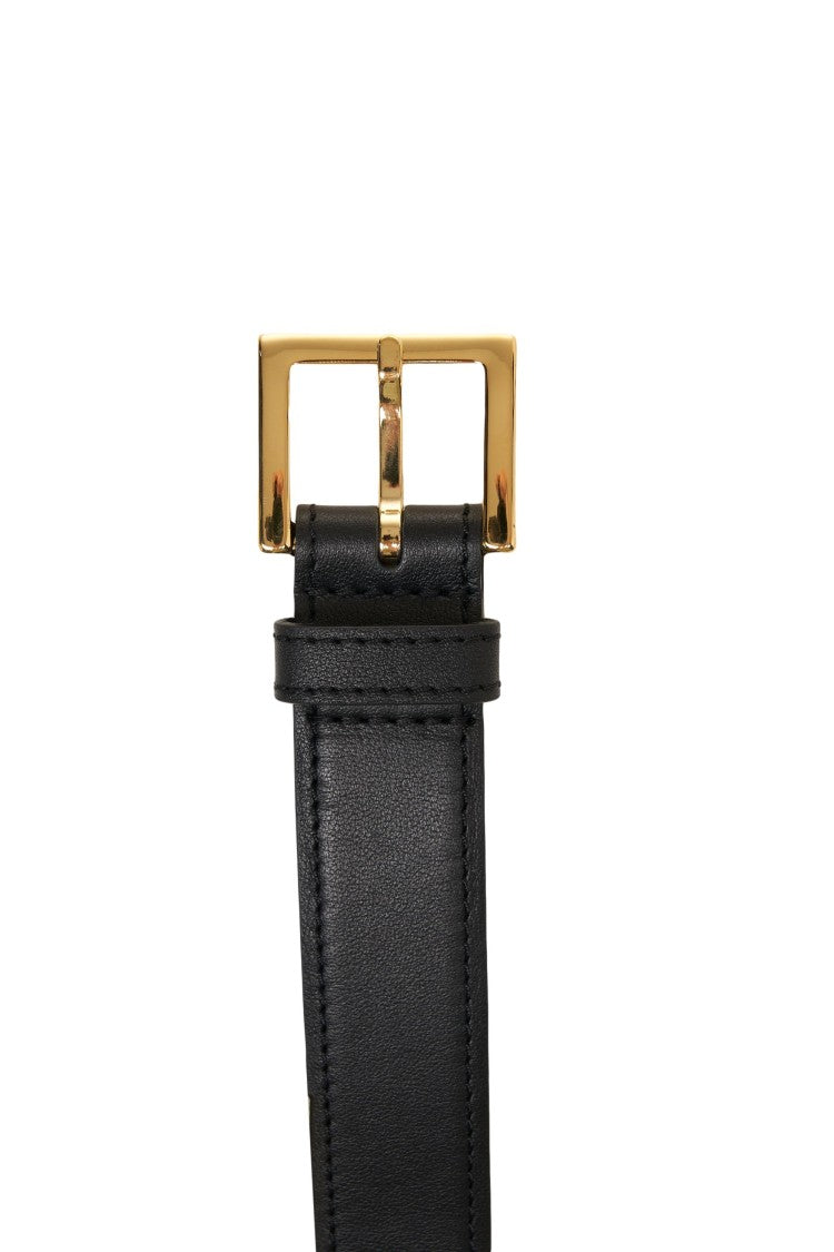 Orciani Narrow Black Smooth Leather Belt With Polished Metal Buckle