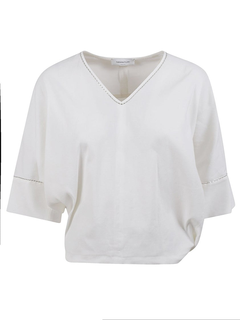 Fabiana Filippi Relaxed Fit White Shirt With V-Neckline