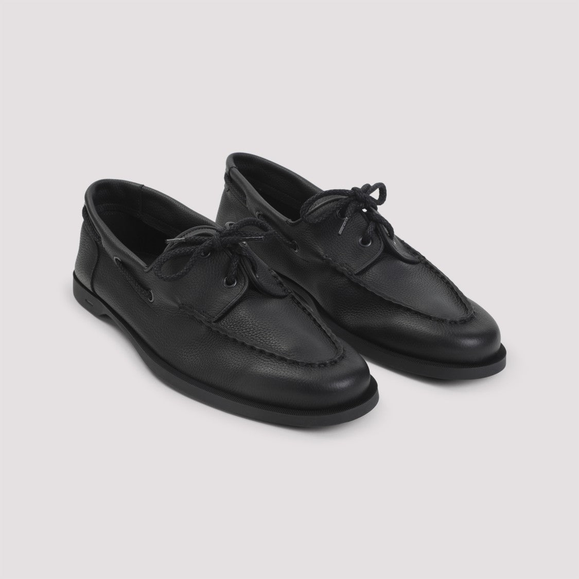 John Lobb Black Grained Leather Foil Loafers