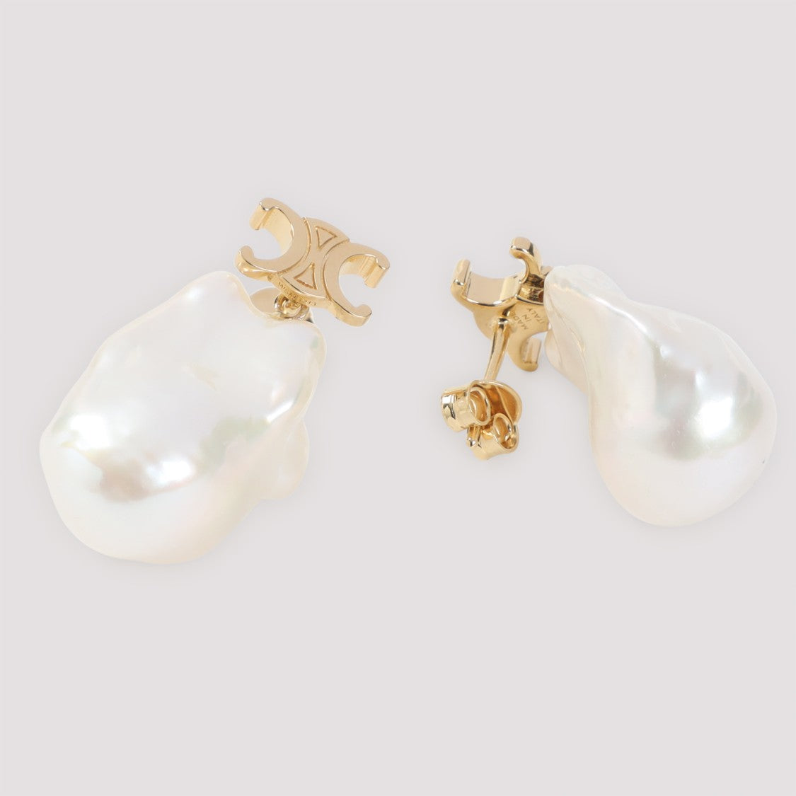 Celine Gold Brass Pearl Earrings
