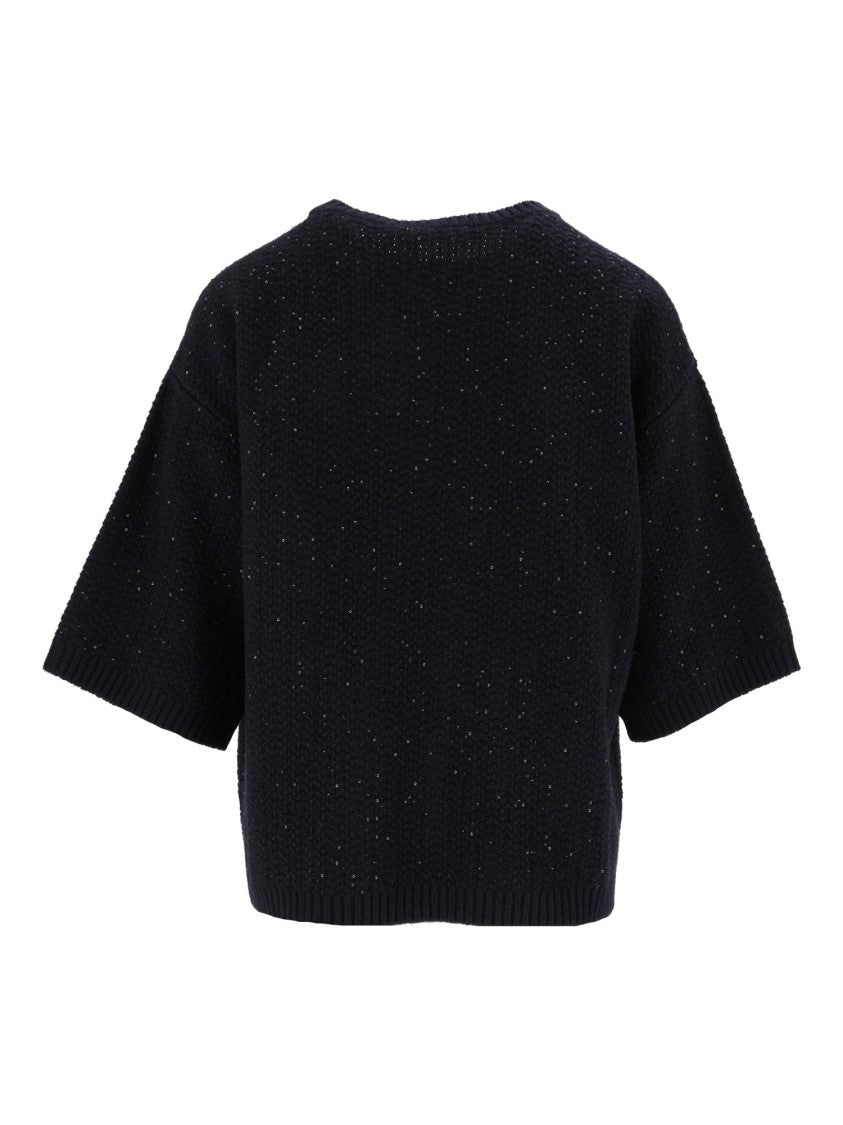 Fabiana Filippi Night Blue Platinum Sequined Short-Sleeve Top