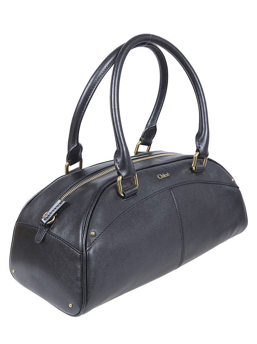 Chloé Structured Black Handbag With Gold-Tone Hardware And Removable Keychain