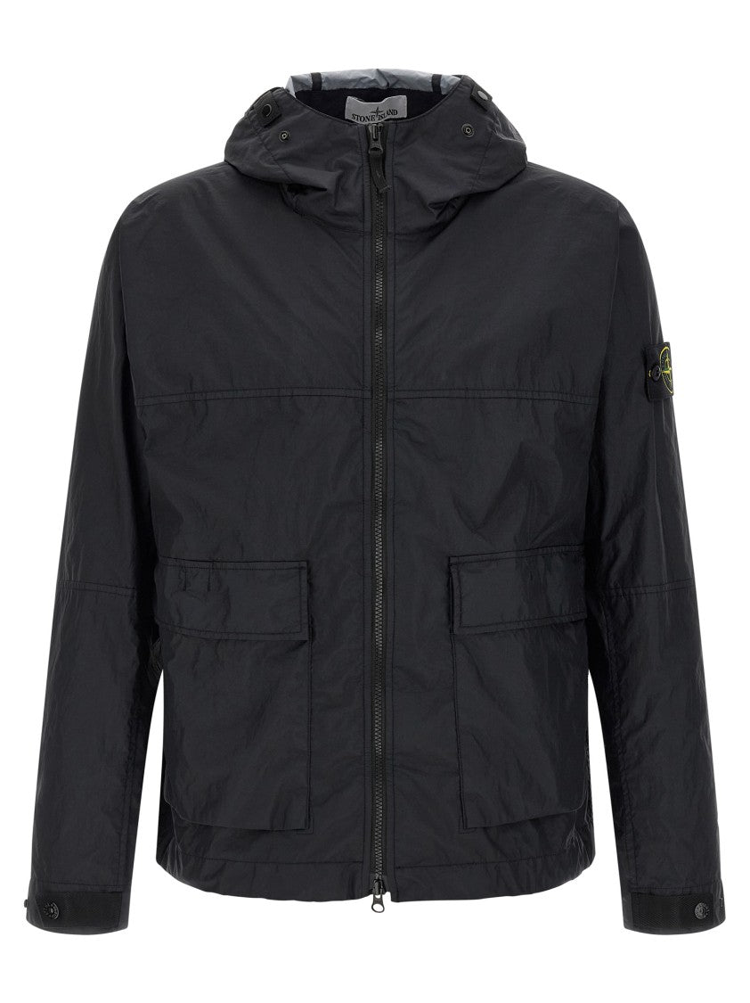 Stone Island Technical Black Jacket With Adjustable Hood And Drawstring Hem