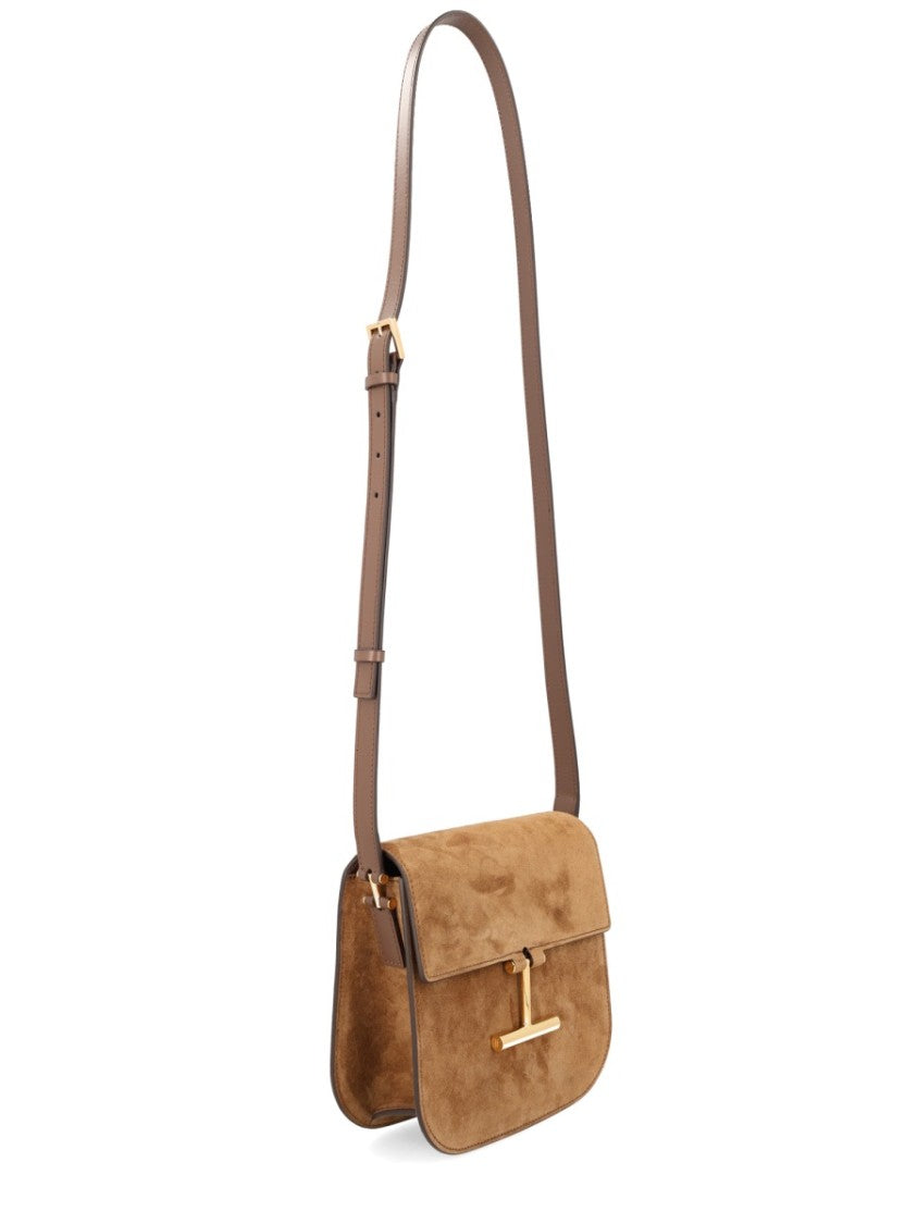 Tom Ford Neutrals Mini Tara Suede Clasp Shoulder Bag
