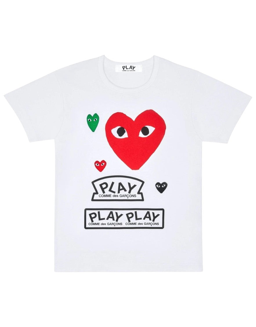 Cdg Play Crew Neck T-Shirt With Colorful Heart Prints