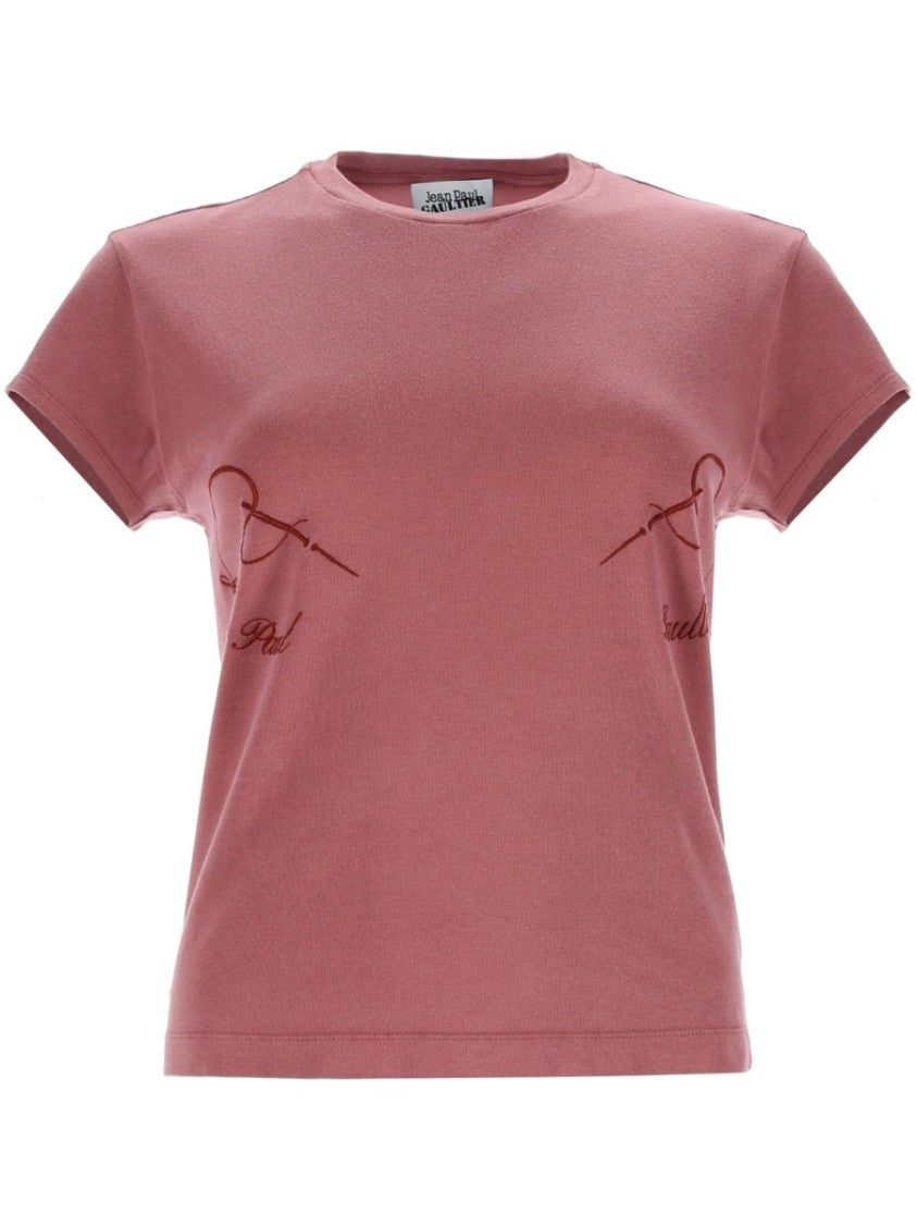 Jean Paul Gaultier Dusty Rose Needle Thread Embroidered T-Shirt