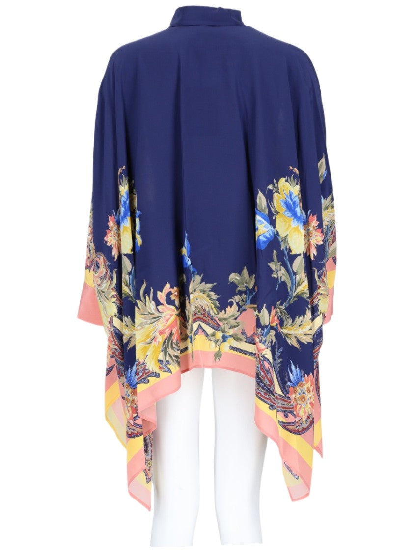 Etro Asymmetrical Paisley Floral Silk Blouse