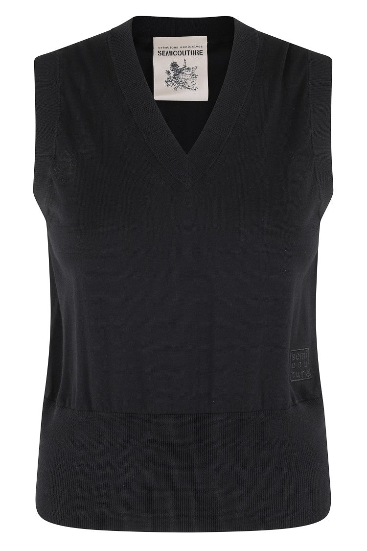 Semi Couture Clizia Fitted Black Cotton Knit Gilet