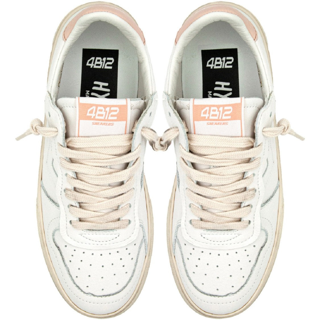 4B12 White Leather Platform Sneakers