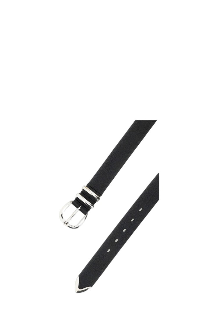 Sunflower Black Leather Belt With Silver-Tone Buckle