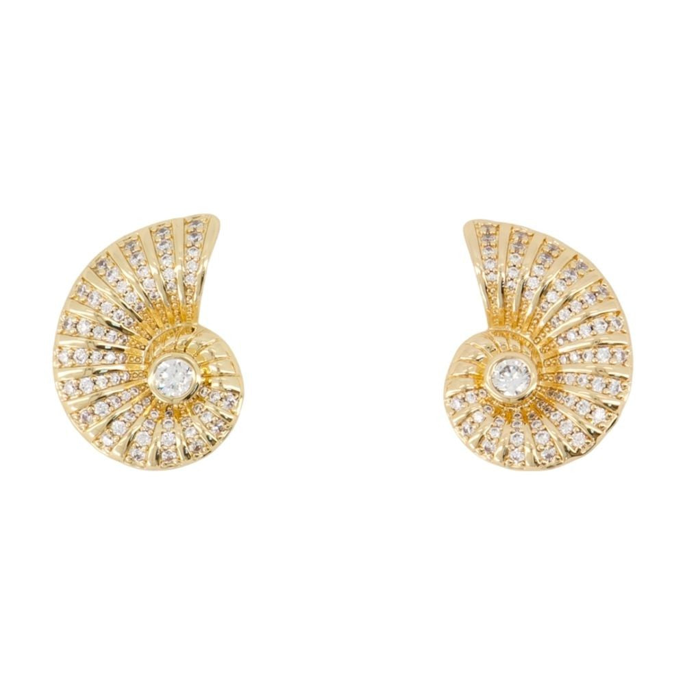 Self-Portrait Crystal Shell Earrings - Gold Plated - Gold