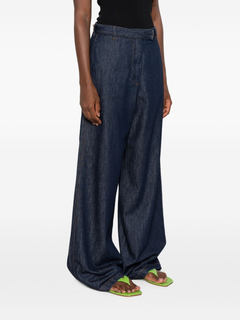 Dries Van Noten Dark Denim Wide-Leg High Waist Flared Trousers