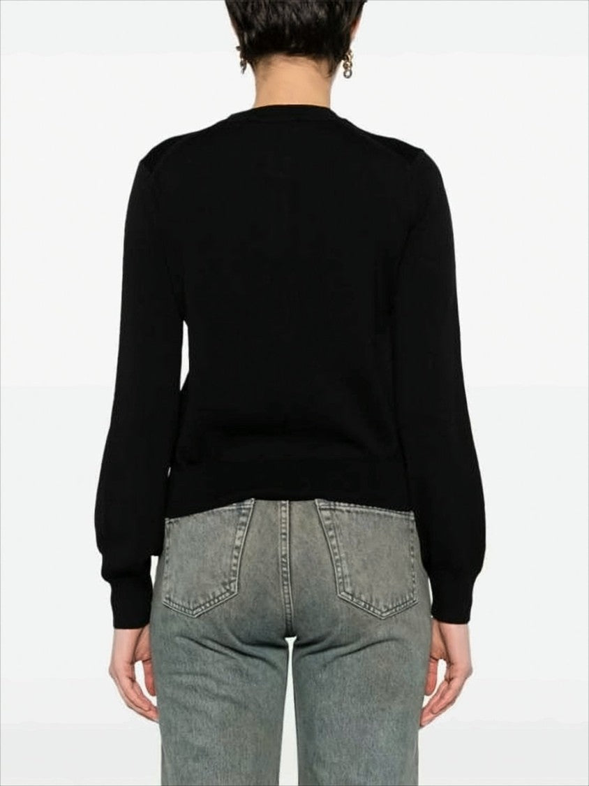 Maison Kitsuné Black Wool Cardigan With Button-Down Front And Embroidered Logo