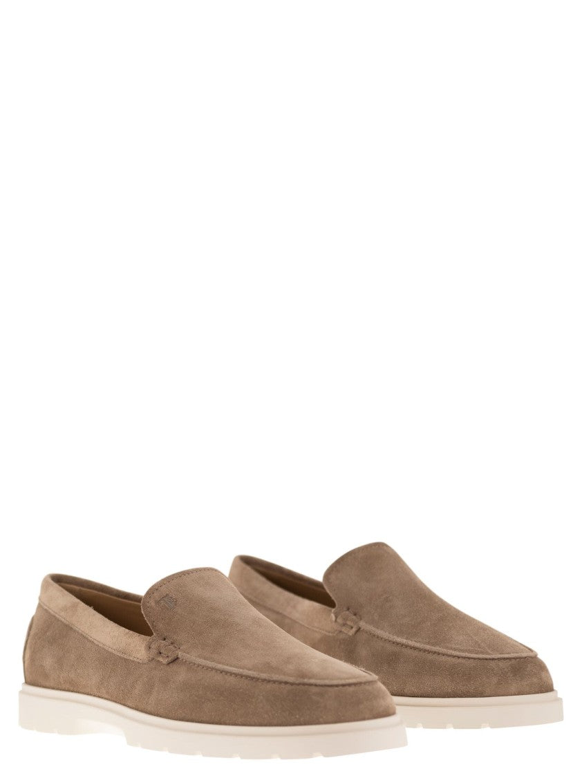 Tod's Brown Suede Slipper Moccasin With Embossed Monogram