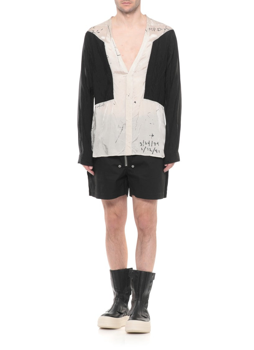 Rick Owens Ivory Printed Black Long Sleeve Shirt