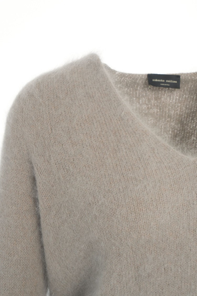 Roberto Collina V-Neck Gray Fine Knit Pullover With Relaxed Fit