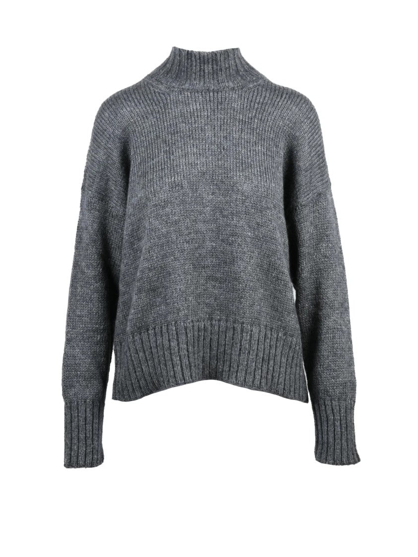 Alpha Studio Mock Neck Knit Sweater With Ribbed Texture And Relaxed Fit