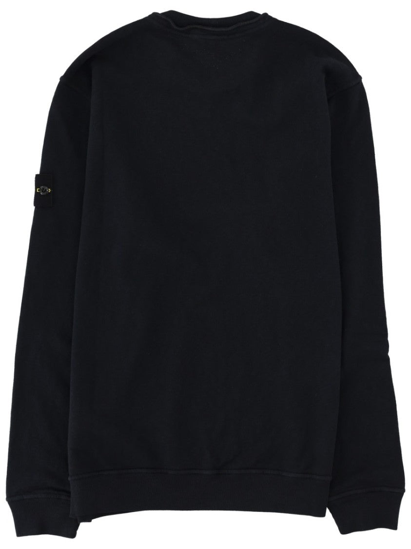 Stone Island Crewneck Ribbed Trim Minimalist Black Sweatshirt
