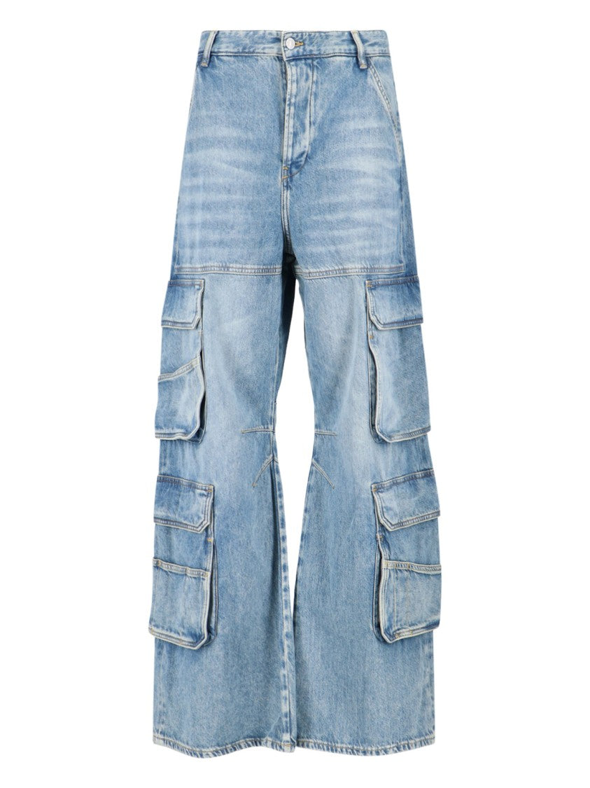 Diesel Light Blue Wide-Leg Cargo Jeans With Distressed Finish