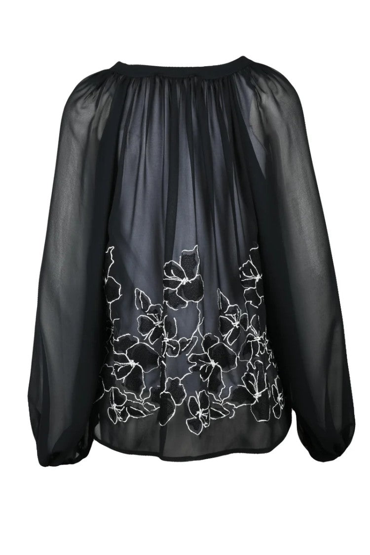 Ermanno Firenze Voile Blouse Puff Sleeves Black
