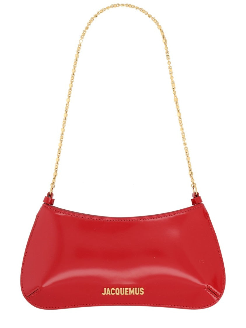Jacquemus Curved Small Handbag With Glossy Finish And Gold Chain Strap